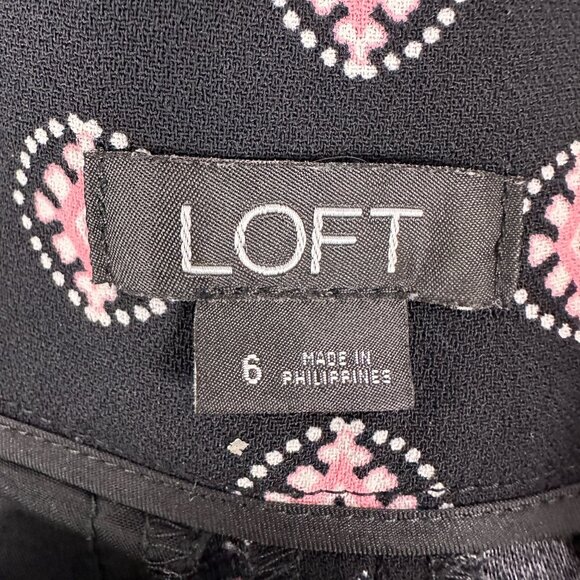 LOFT Womens Black & Pink Patterned Wide-Leg Pants Size 6 - Picture 5 of 6